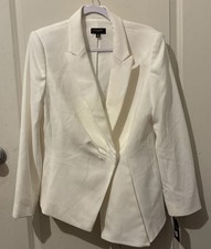 Tahari ASL Levine White Asymmetrical Hem Faux Wrap Blazer Jacket Size 2