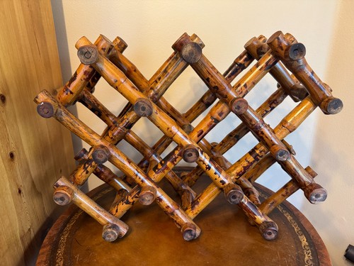VTG Accordion 1" Burnt Bamboo 10 Bottle Wine Rack, Tortoise Shell, 21x9.5x16