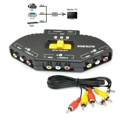 3-Wege Audio Video AV RCA Switch Selector Box Splitter Switch Switcher Kabel
