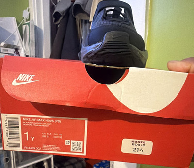 Nike Air Max Nova (PS) Unisex Kids Sneaker 1Y Black Hook & Loop Mesh FN4459-002