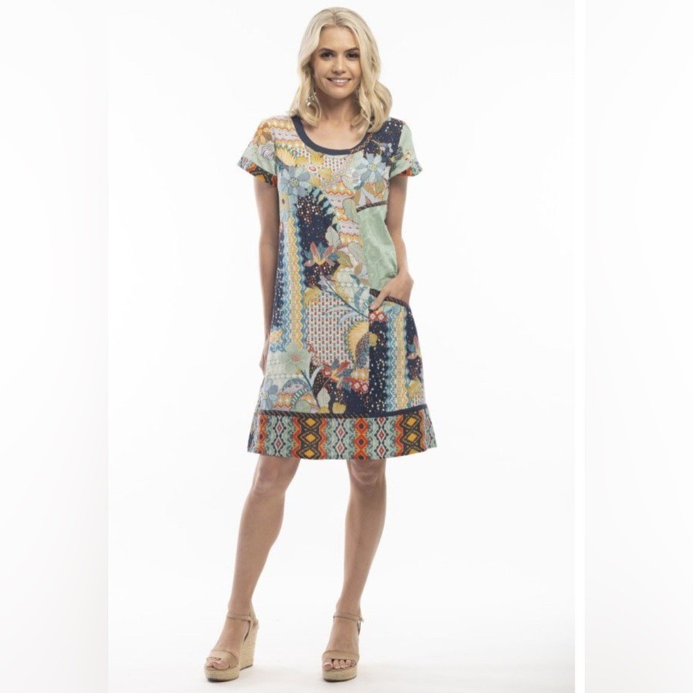 Orientique Lisbon Patchwork Knee Length Dress - image 1