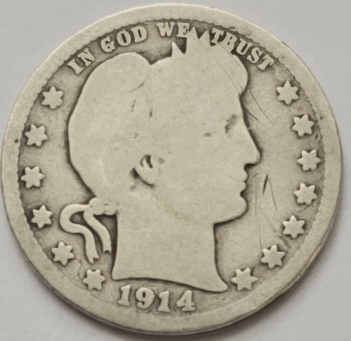 1914-D 25C Barber Quarter, Contains 0.1808oz of SILVER