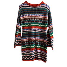 Free The Roses Dress Women M Colorful Striped Crochet Open Knit Midi Boho Hippie