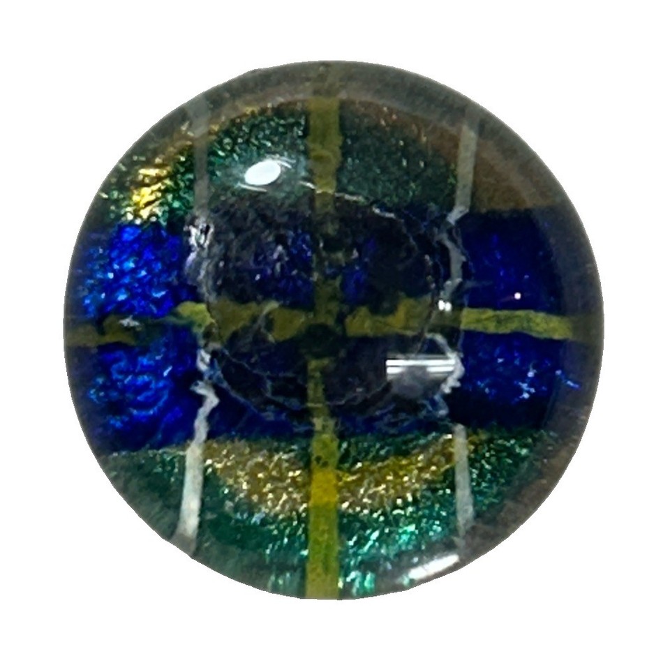 Antique Kaleidoscope Dome Shape Button Blue Green Yellow With White Accent
