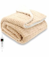 Electric Heated Blanket 160 x 130 cm Beige/White Solid Pattern