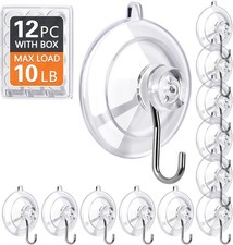KORCCI Suction Cup Hooks 12Pack - Max Load 10LB, 12pc-Medium Size, Clear