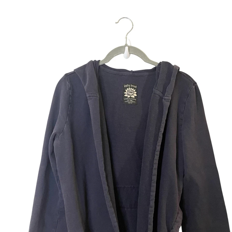 Lucky Brand 90 年代 Y2K 连帽运动衫腰带纯色海军蓝开衫蓝色 M 码 — 第 4/4 张图片