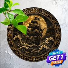 Deep Ocean Waves Surf Coastal Beach Landscape Round Metal Tin Sign Wall Plaque