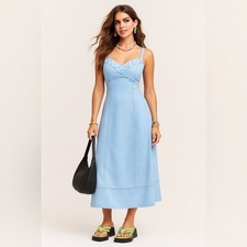 Madewell NWOT Sweetheart Midi Dress in Linen Cotton Blend Size 00 Powder Blue