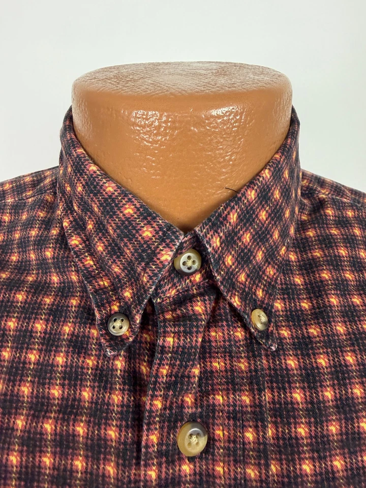 Vintage 90s Plaid Print Shirt Men Medium Boxy Fit Button Down Black Burnt Orange - Image 3 of 4