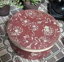 Prim Hand painted Round Box Rusty Red Farmhouse Primitive Vintage Country SALE