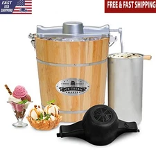 Vintage Wooden Ice Cream Maker Electric Quiet Operation Recipes Bonus Crank New