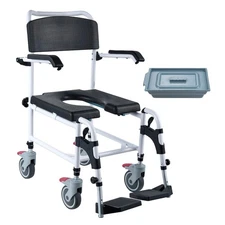 Uimoso 350lbs Bedside Commode Toilet Chair Lockable Wheels Footrest Flip-up Arm