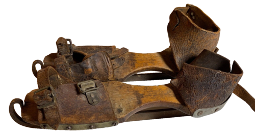 Antique Wood Wooden Leather EARLY Primative Primitive Ice Skates 1850s FOCA FOGA