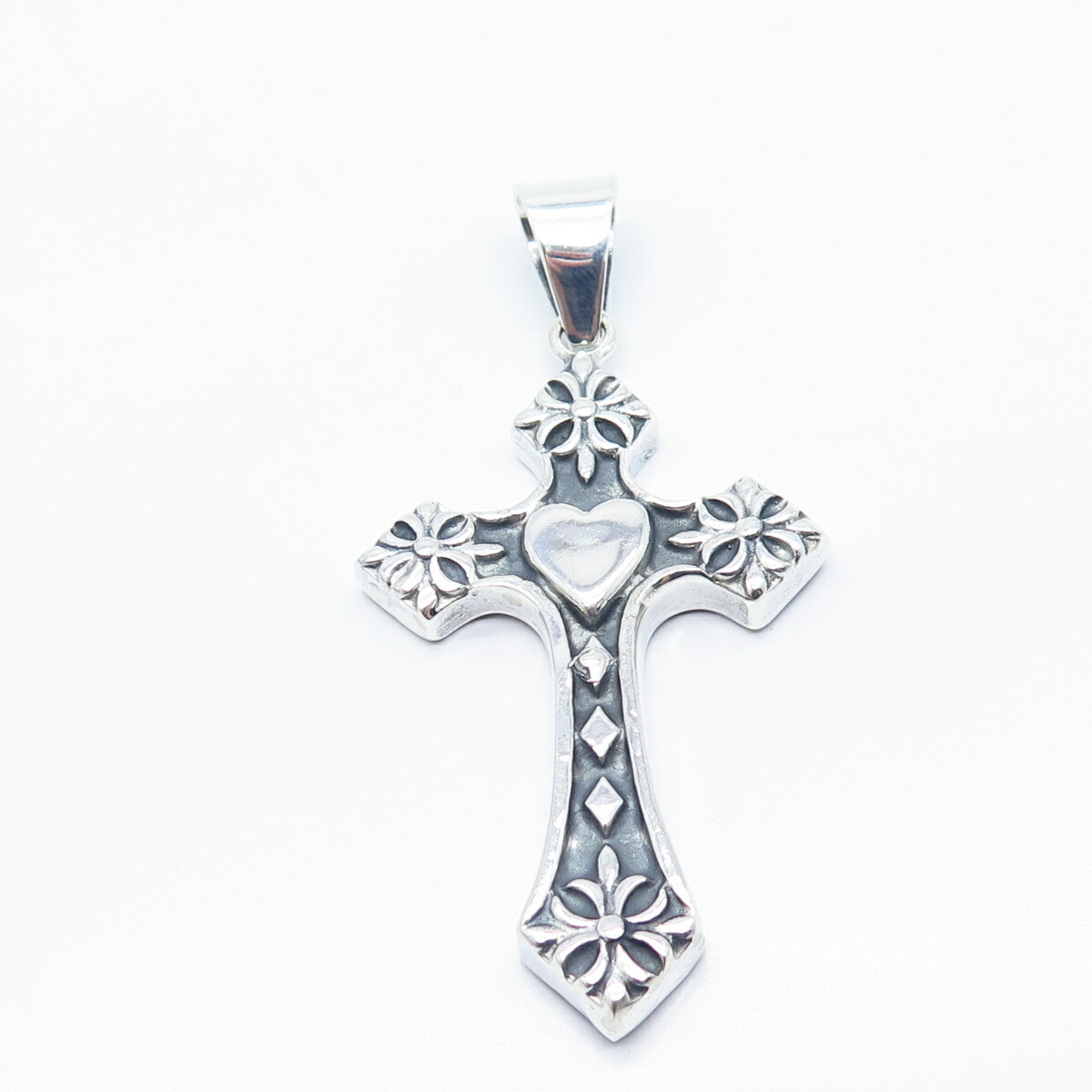 950 Silver Vintage Heart Ornate Cross Pendant | eBay