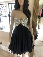 Forever Unique Skater Party Prom Dress Embellished Bandeau Black Silver Bow 8