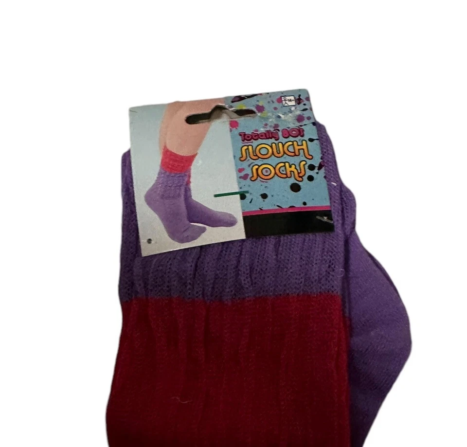Totally 80s Slouch Socks Purple and Pink Novelty Halloween Costume Size Adult - Image 2 of 2