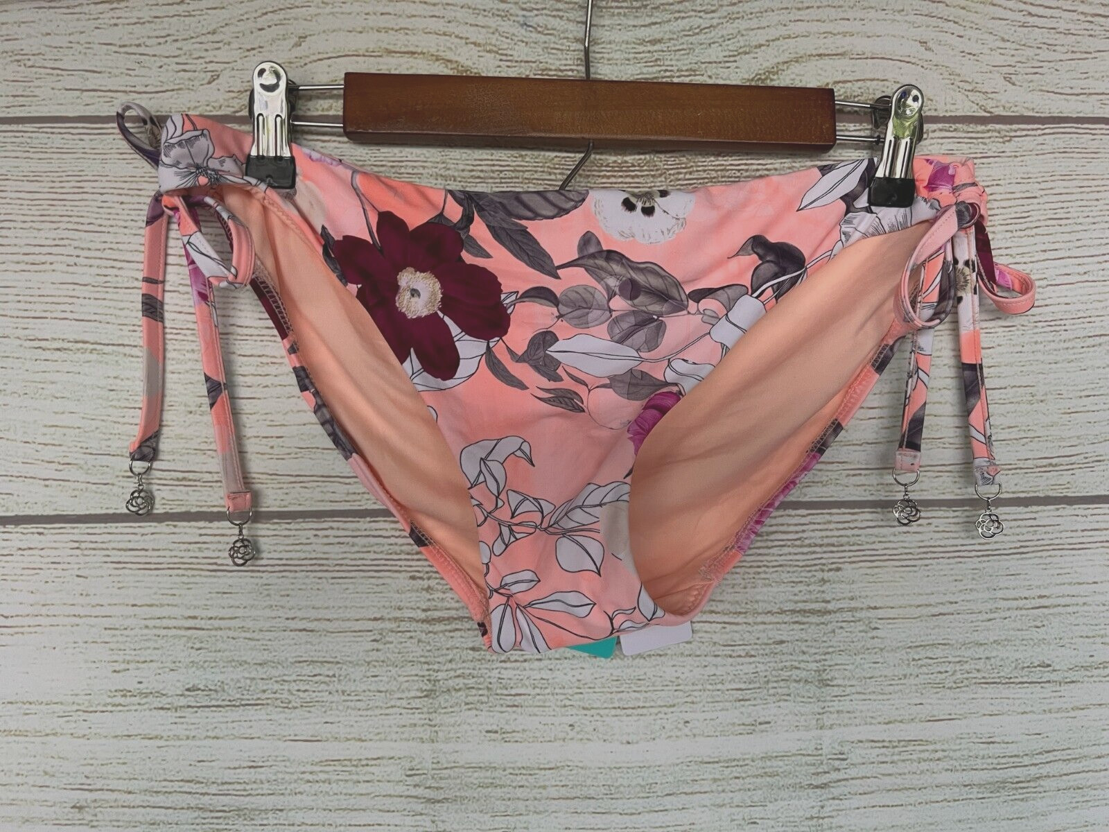 Seafolly Bikini Bottom Womens 12 US (16 AUS) Peach Floral Hipster Tie Side New