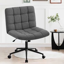 Furniliving Armless Office Desk Chair, Linen Fabric Padded Swivel Chair,Darkgrey