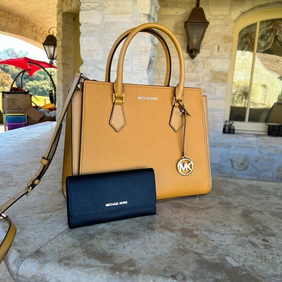 Michael Kors Hope Large Leather Satchel/ Wallet Options Marigold Gift Rare NWT image 2