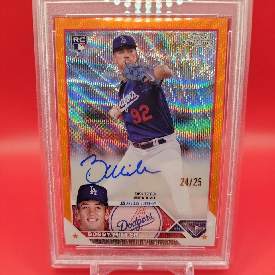 2023 Topps Chrome Update Bobby Miller Orange Wave Refractor PSA 9 #24/25 - Image 3 of 4