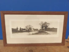 Litho Or Drawing Framed Under Glass Etched By Ernest Rost New York Old Millbrook