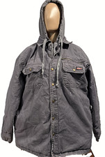 Genuine Dickies Gray Hooded Canvas Work Jacket Men s L Quilted Lined Paint