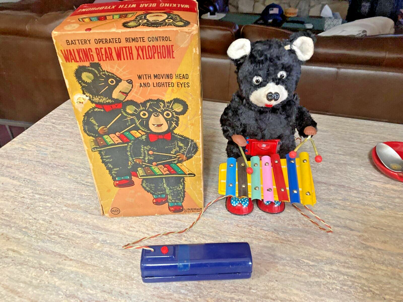 Vintage Xylophone Bear Tin Battery Operated Toy ~ Linemar Japan Working