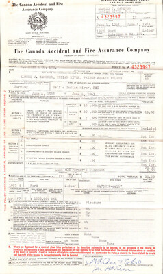 1962 H.L. Sear Insurance Ltd Co. Canada Accident & Fire Plan Assurance Co Policy