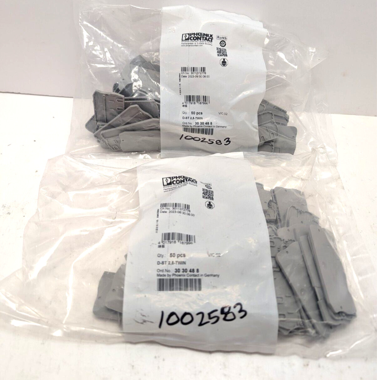 Phoenix Contact 3030488 D-ST 2,5-TWIN - LOT of 100 Grey End Covers