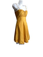 Sara USA Mini Event Prom Dress Women L Gold Ruched Lightweight Spaghetti Strap