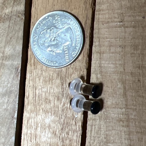 Pair PYREX GLASS 6g Black Tip Single Flair PLUGS BODY JEWELRY PLUG Earrings - Picture 3 of 5