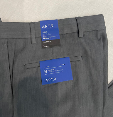 新品[L’Appartement]GENTLEMAN PANTS 38 APT. 9 Mens Slim Fit Dress Pants 32X38 Tall Grey W32L38 Easy Care