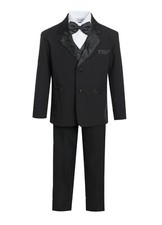 Toddler Boys Tuxedo suit 5pc set coat,Satin vest,striated pant,shirt,bow tie