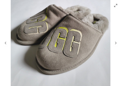 UGG Men`s Suede Sheepskin Slippers Scuff LOGO Size 8 Gray - Picture 1 of 7