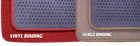 Gray and red 4-piece Fits-1998 Chevy Tracker floor mat with black circular pattern and visible Serge Binding on edges.