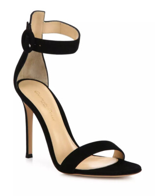 Gianvito Rossi Portofino Suede Sandals Heels Shoes, Black 36 NWOB