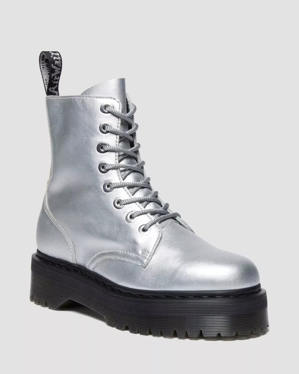 Dr. Martens Jadon Metallic Leather Platform Boots in Silver