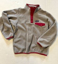 Patagonia Girls 14 XL Synchilla Fleece Snap-T Gray Pink Pullover Sweater Youth