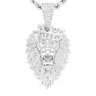 14k Gold Plated Silver Cubic Zirconia Lion Crown Face Charm Pendant 1.57"