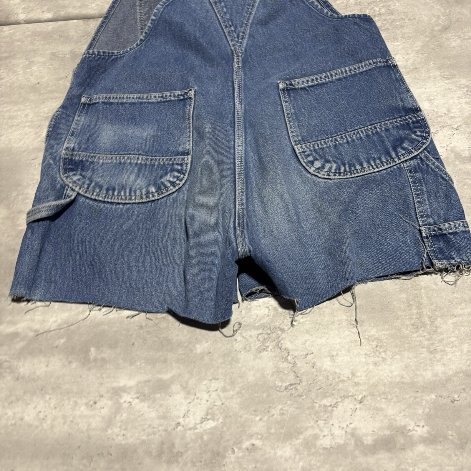 KEY Overalls Men's 38 Blue Shorts Denim Distressed Workwear Custom FLAWS*