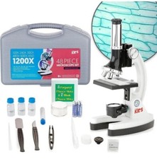 AMSCOPE 48pc Starter 120x-1200x Compound Microscope Science Kit for Kids White