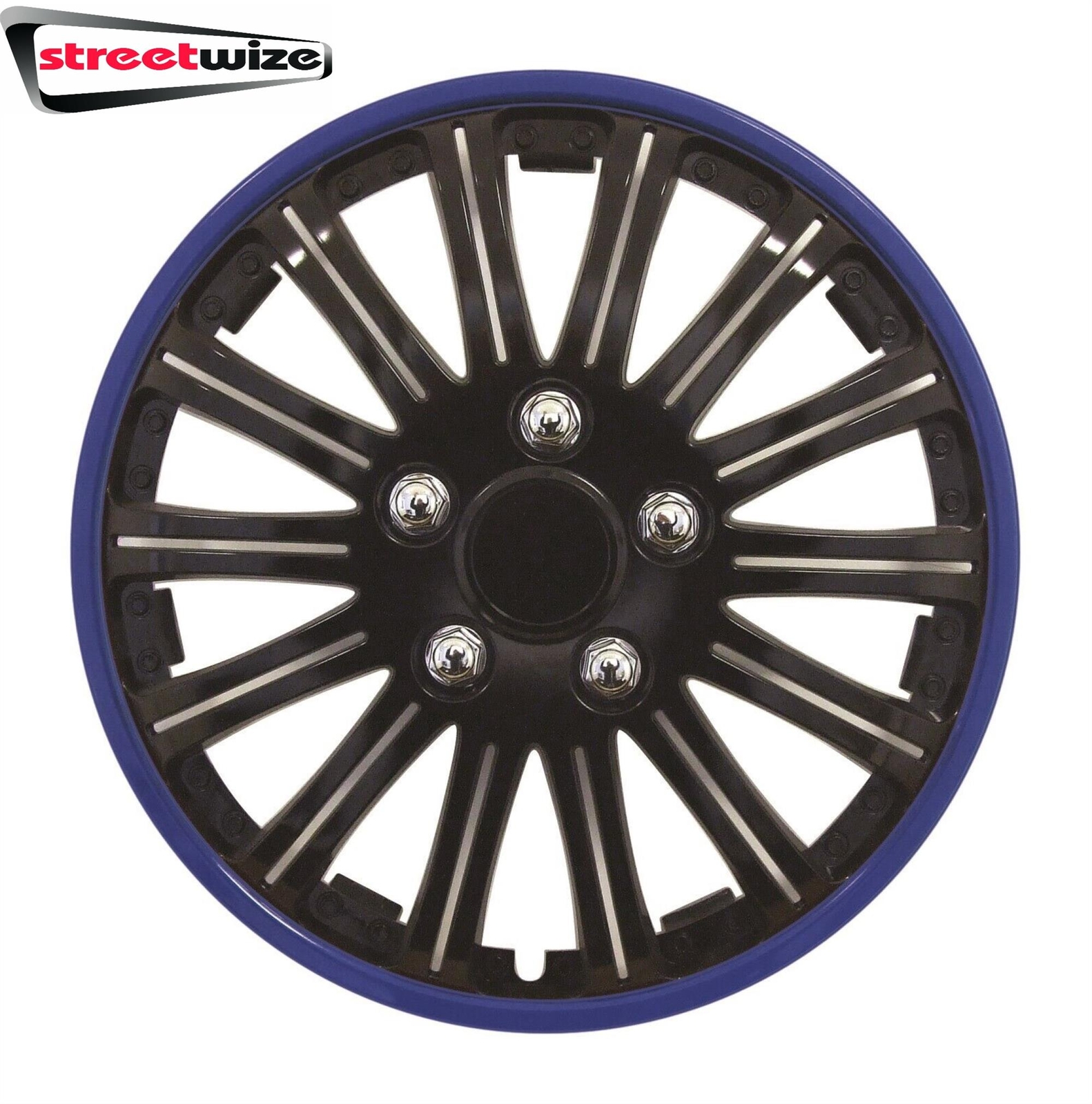 Streetwize Lightning Sports 15' Wheel Trims Black Blue Set of 4 Hub Caps SWUX75