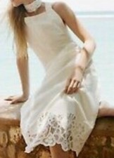 BNWT ZARA ECRU OFF WHITE LINEN SUMMER MIDI MAXI FLARED DRESS CROCHET LACE M