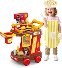 Kids Kitchen Playset - Pretend Play Restaurant Food Set for Toddlers with Cart,