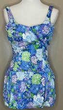 Vtg 60s/70s Perfection Fit By Roxanne Floral One Piece Swimsuit C Cup Skirted