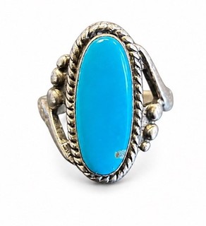 Native American Signed 925 Sterling Silver Turquoise Ring Size 5.75 3.6g
