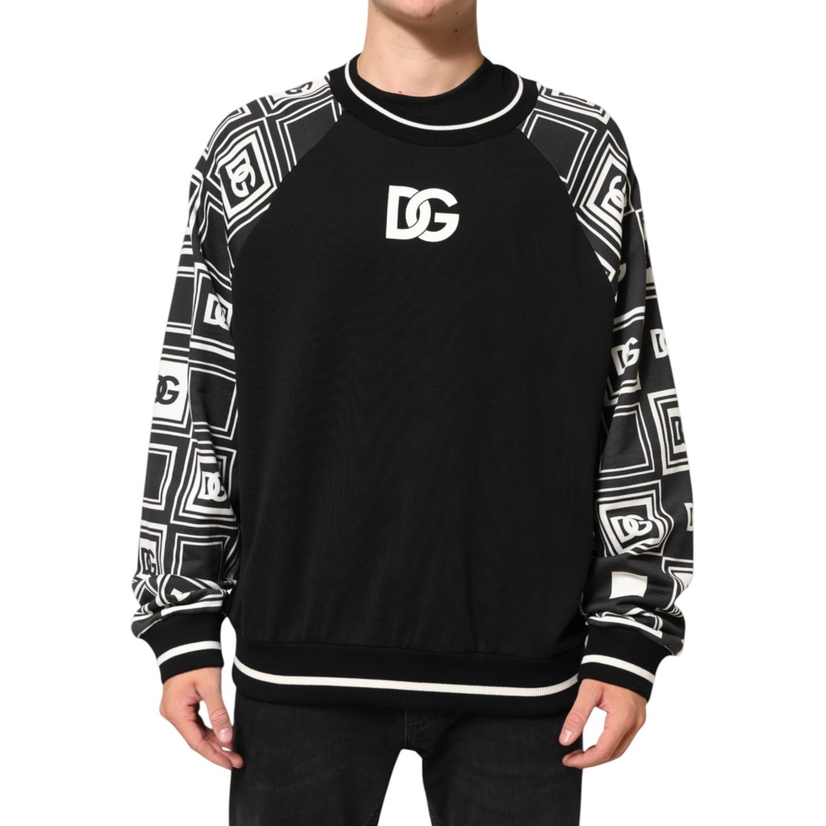 DOLCE GABBANA Sweater Black Magnificent DG Logo Sweatshirt IT54