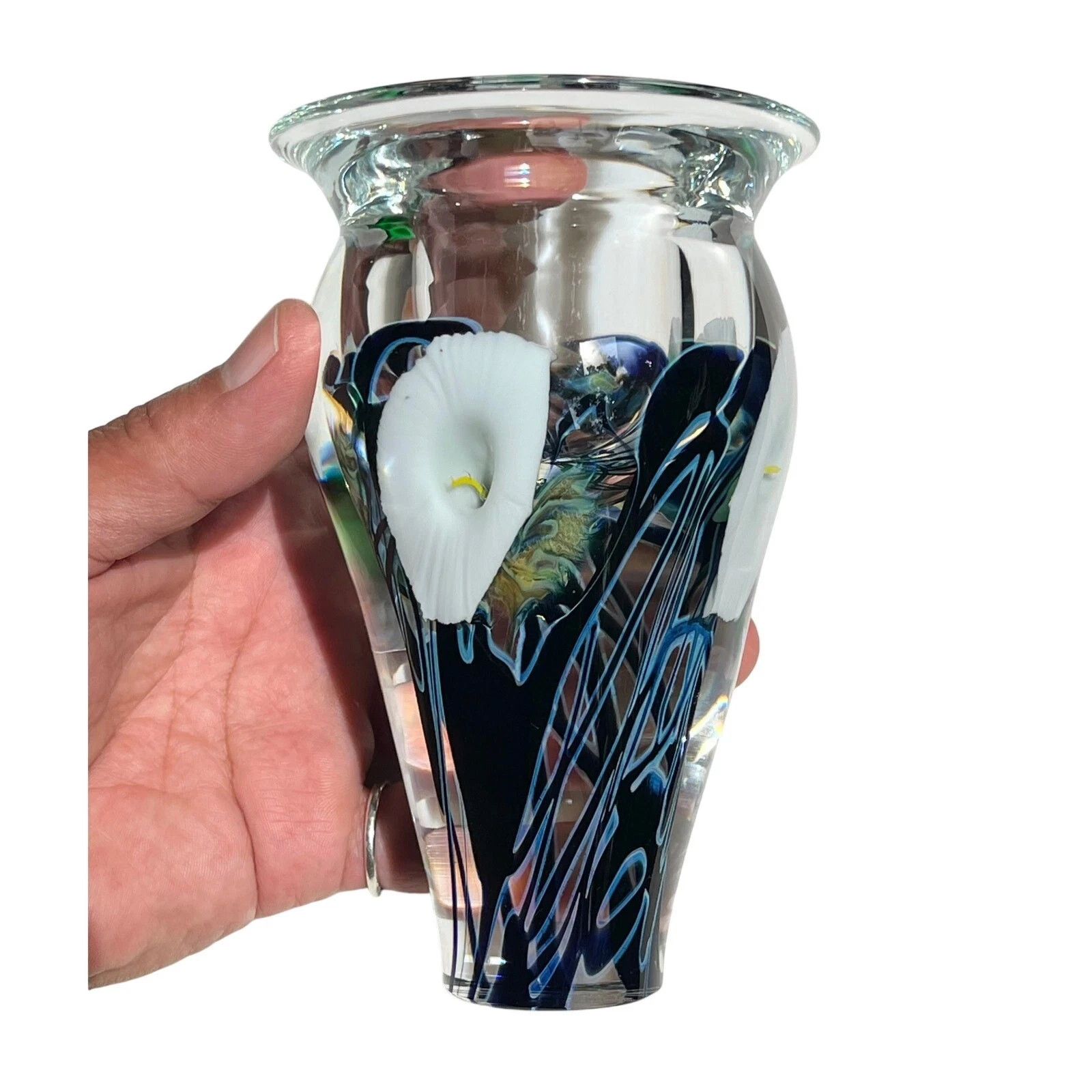 VTG JEREMIAH LOTTON STUDIOS ART GLASS PAPERWEIGHT MORNING GLORY MOON FLOWER VASE