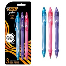 Gel Pens Medium Point 0.7mm 3 Count Pack Retractable BIC Gelocity Quick Assorted